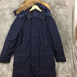 Northern Spirit Parka Jacket Mens 42 Navy Blue Down Fill Real Fur Trim Hooded